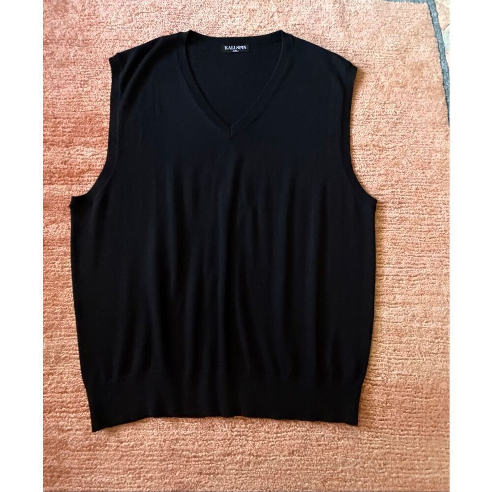 KALLSPIN Men’s Cashmere Blend Sweater Vest Size XXL Black V-Neck